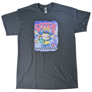 Cute Animated Bubu Stitch Graphic Black T Shirt Pink Purple Design Size MedNWOT